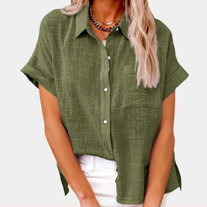 Relaxed Fit Button-Down Top - Cuffed Sleeves