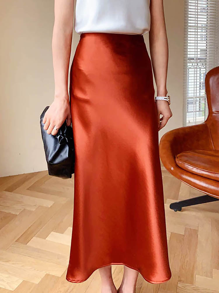 Silky A-Line Midi Skirt - High Waist