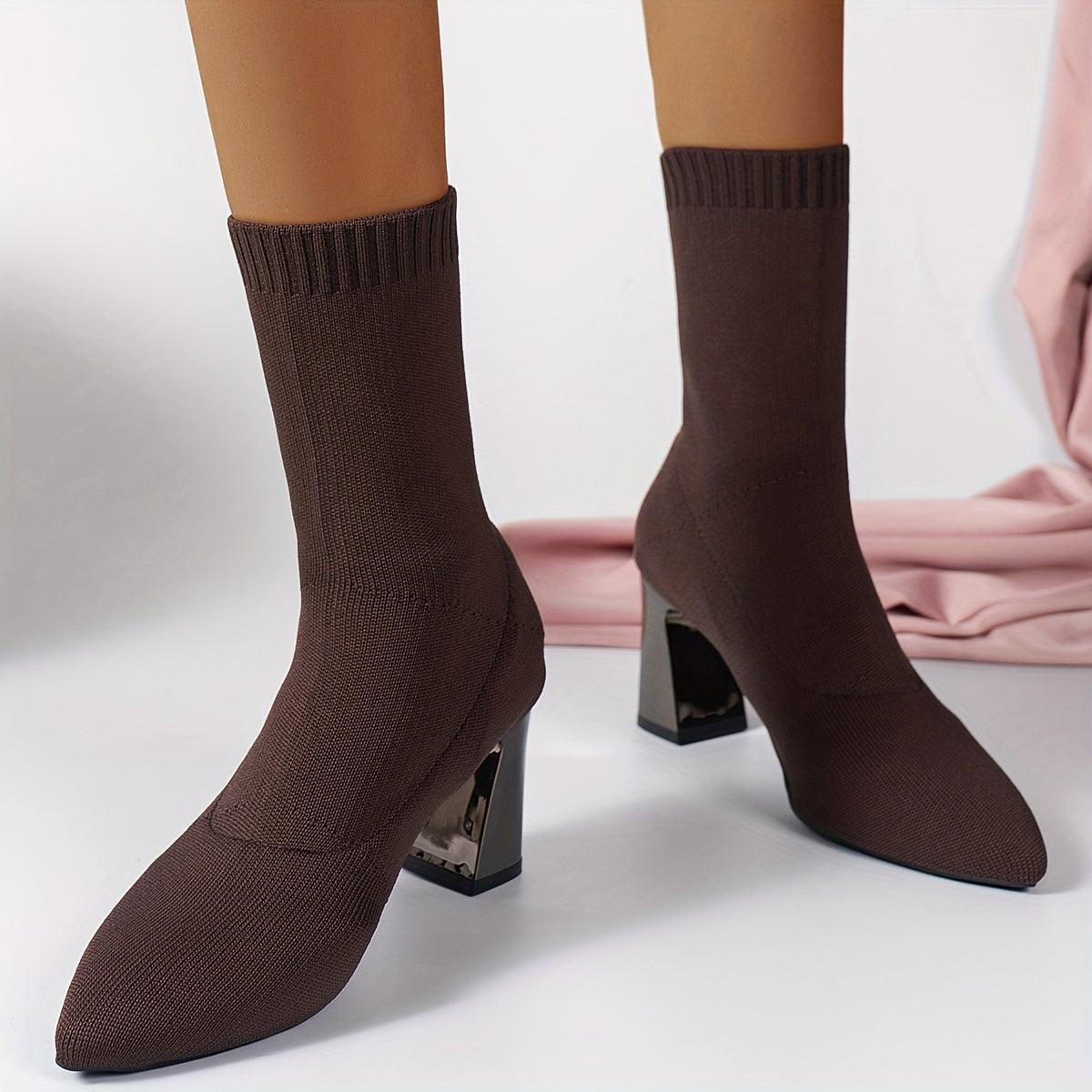 Knit Ankle Boots with Geometric Heel