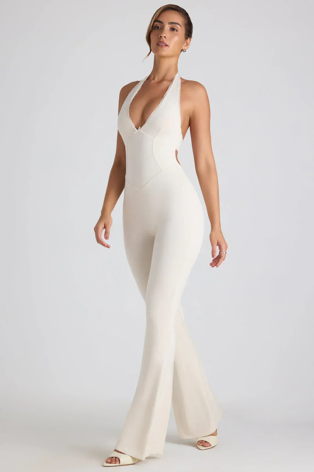 Women's Jumpsuit – Ribbed Halter Neck, Flared Leg, Figure-Hugging Silhouette-83502-3a6e80a4-9e2e-4edb-aad6-74190e45bd52