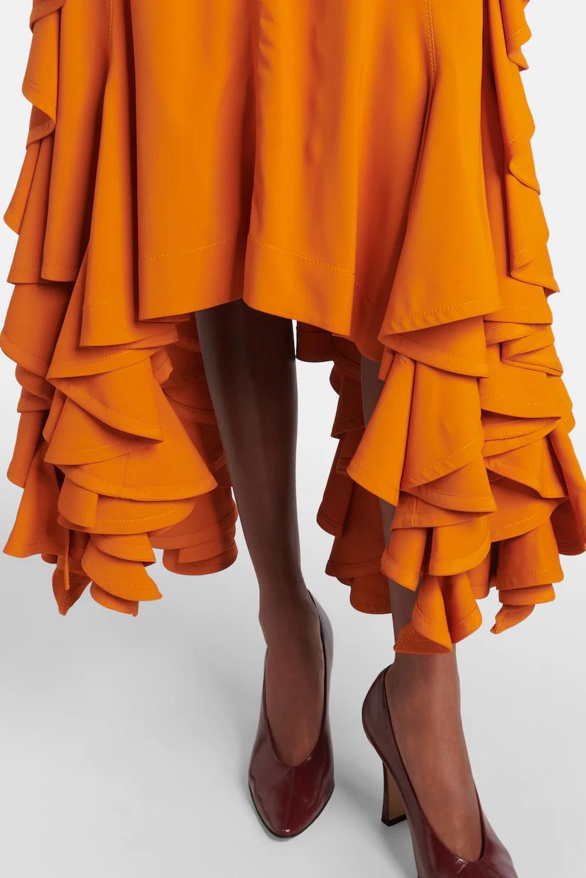 Ruffled High-Low Dress with V-Neck