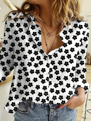 Floral Button-Down Blouse - Lightweight Cotton Blend