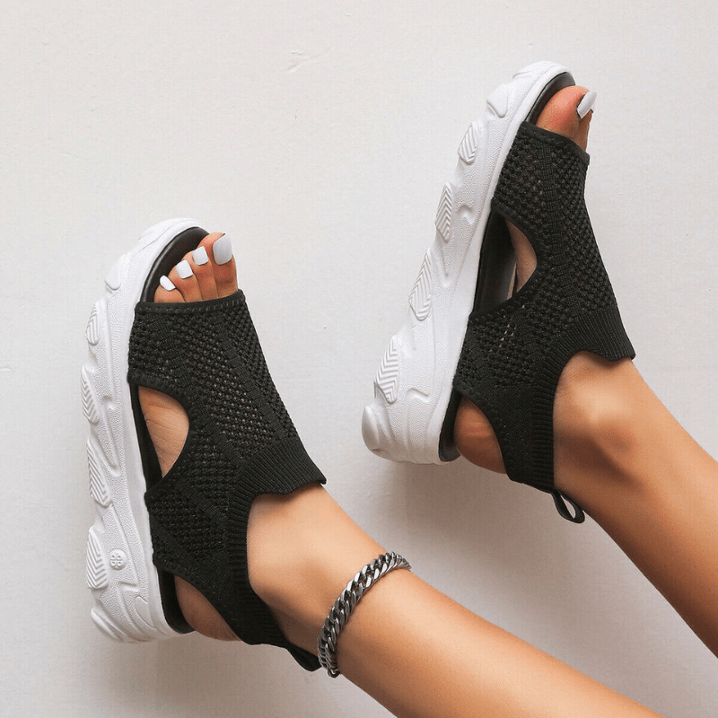 Knitted Open-Toe Sandals – Thick Sole, Pull Tab