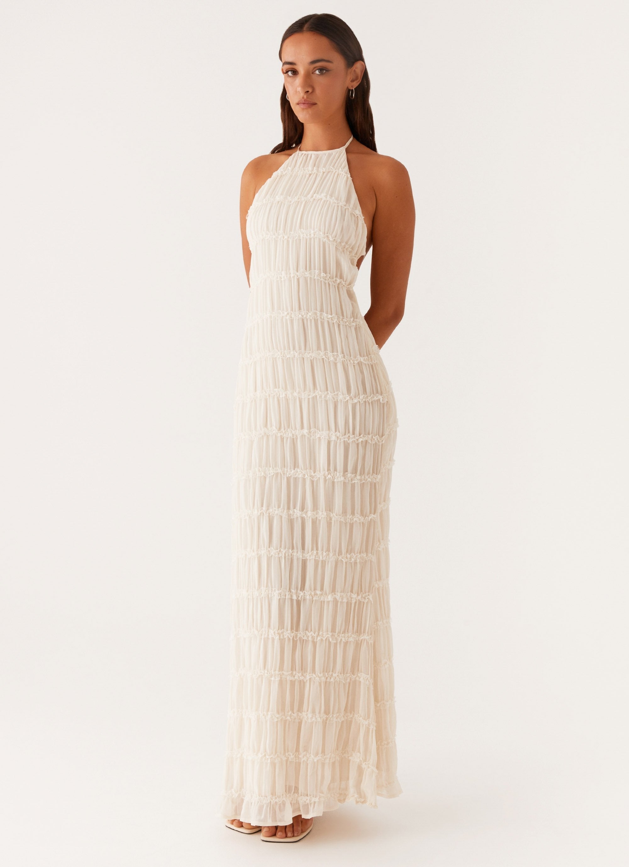 Women's Textured Halter Neck Maxi Dress, Basicfold-83499-4038ce20-5559-4034-8927-20d0a63c0aa3