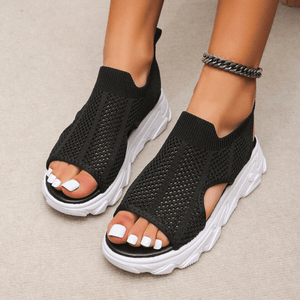 Knitted Open-Toe Sandals – Thick Sole, Pull Tab