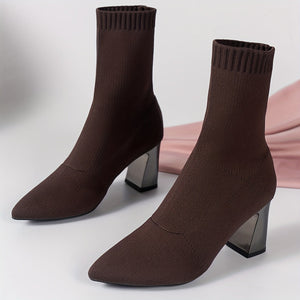 Knit Ankle Boots with Geometric Heel