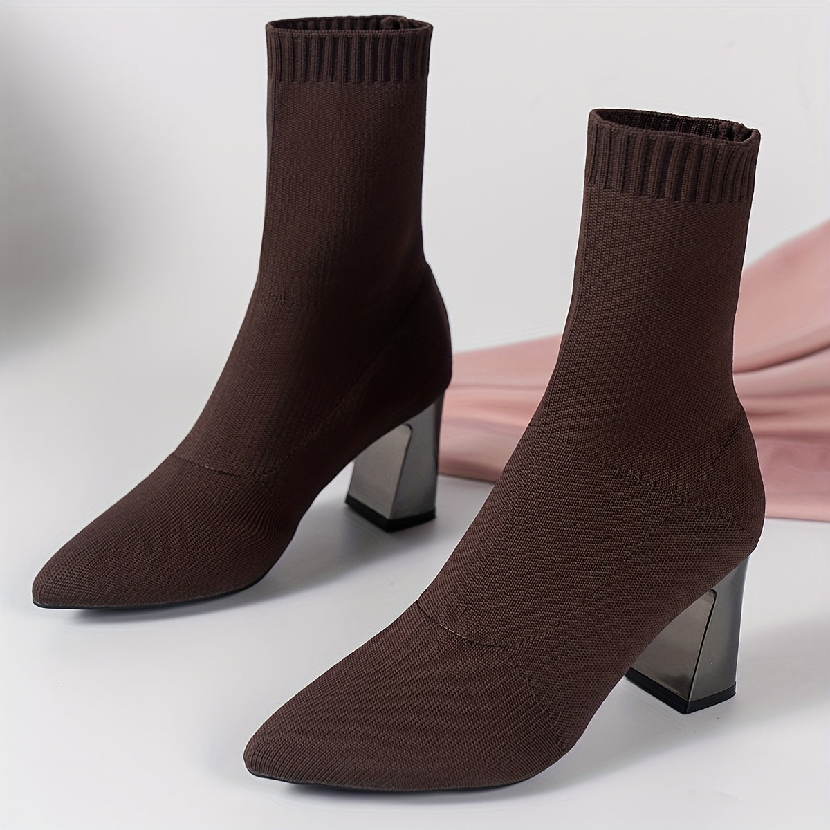 Knit Ankle Boots with Geometric Heel