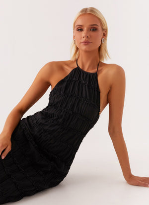Women's Textured Halter Neck Maxi Dress, Basicfold-83499-46652a7e-96df-4caa-ae96-ae880d39b16b