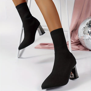 Knit Ankle Boots with Geometric Heel