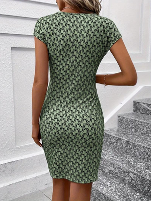 Geometric Sheath Dress - Ruched Bodycon Fit