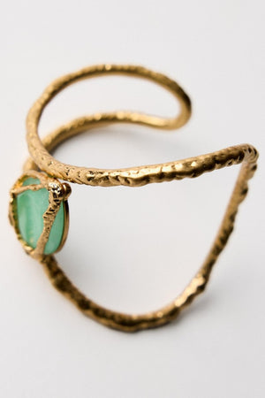 Gemstone Cuff Bracelet - Textured Metal Finish