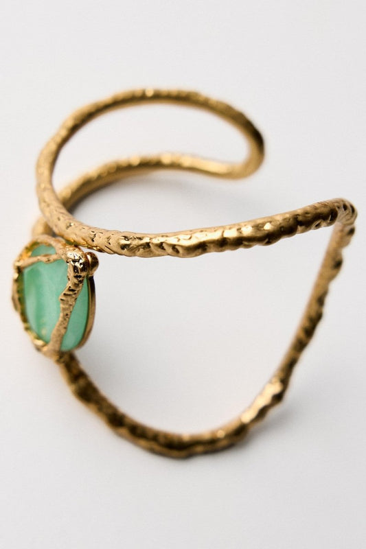 Gemstone Cuff Bracelet - Textured Metal Finish