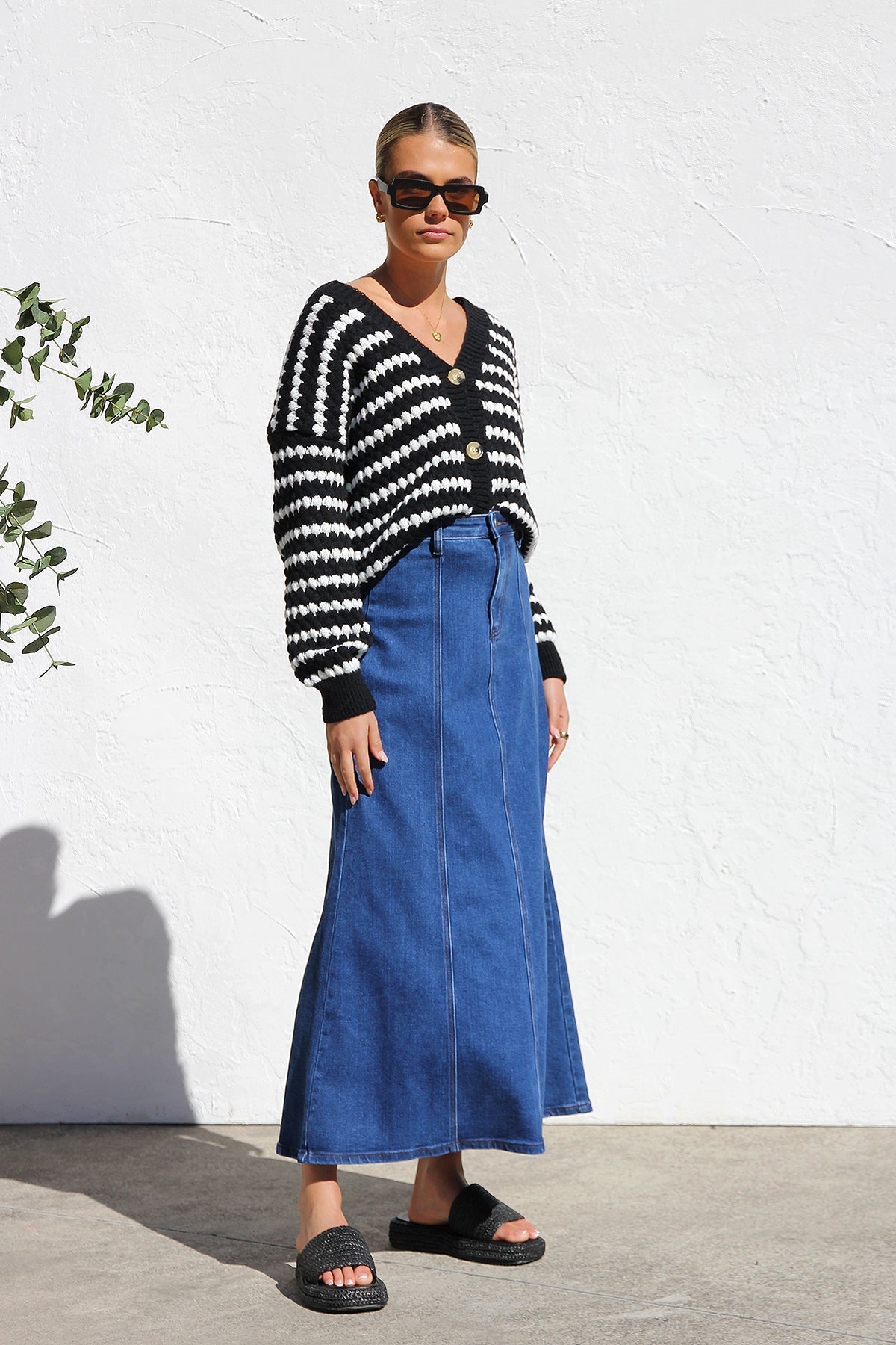 Classic Midi Skirt - Seam Detail, Denim