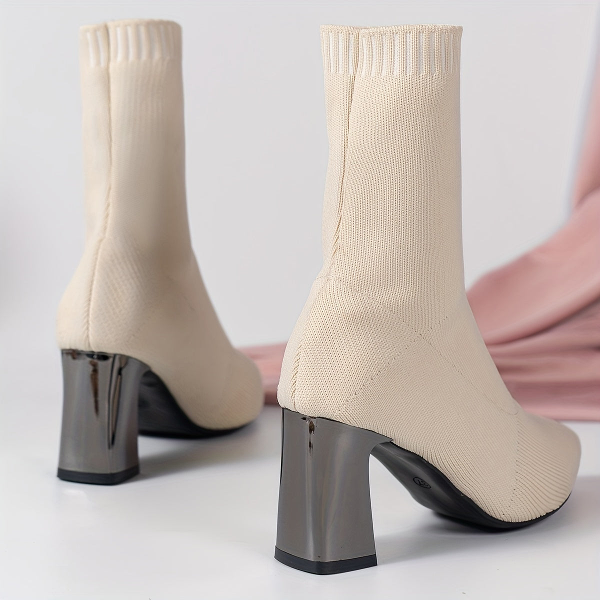 Knit Ankle Boots with Geometric Heel