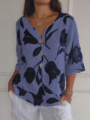 Floral Button-Down Top, Relaxed Fit