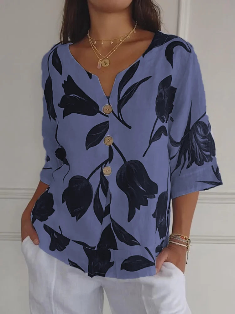 Floral Button-Down Top, Relaxed Fit