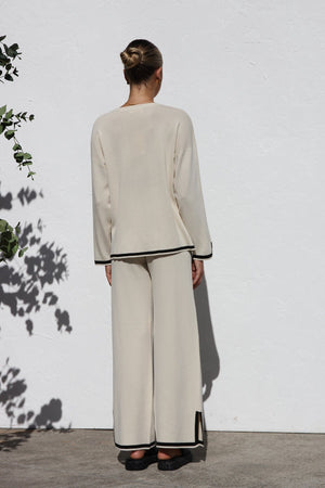 Relaxed Knit Set - Wide Leg Pants, Cream