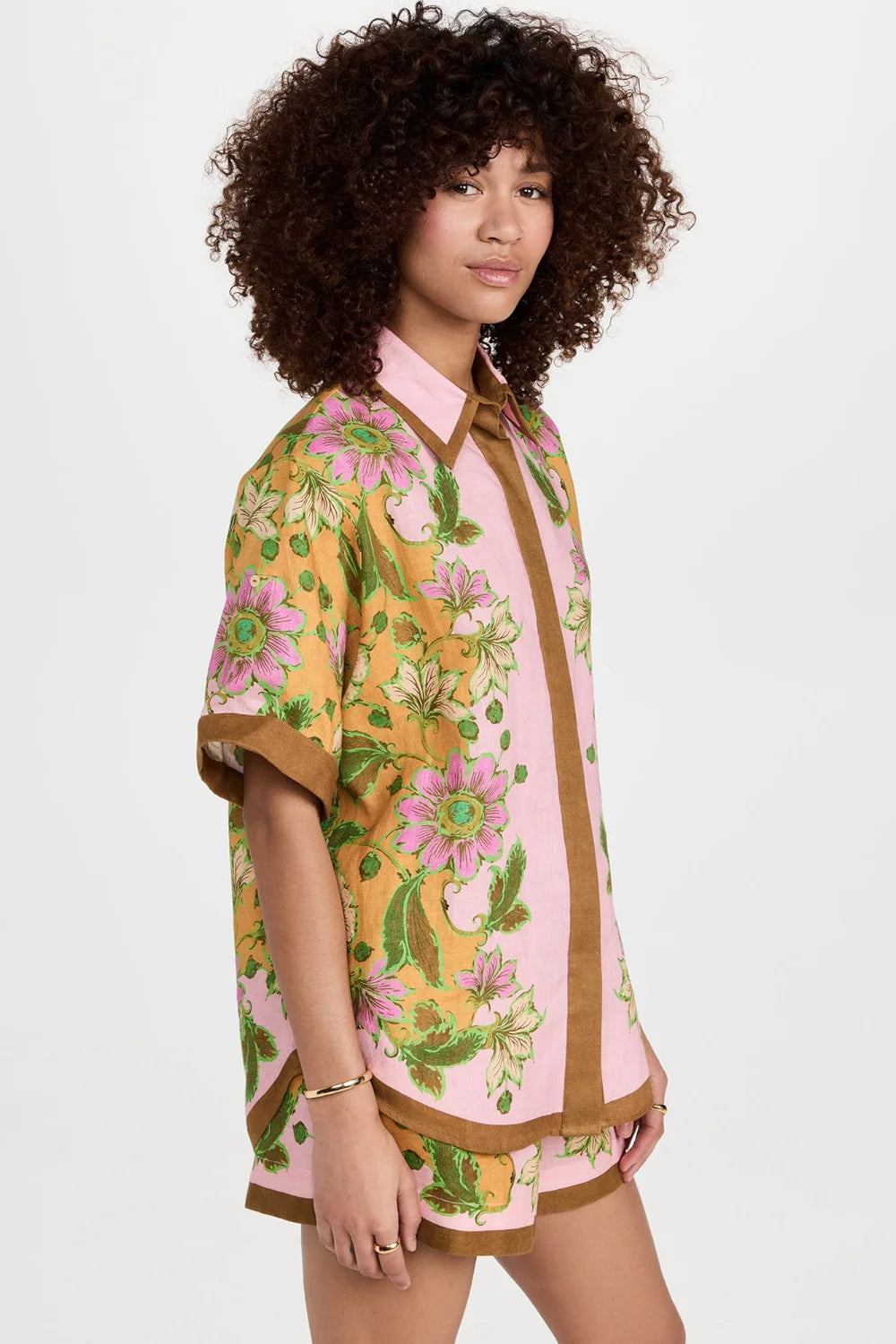 Floral Linen Blouse - Bohemian Button-Down Top
