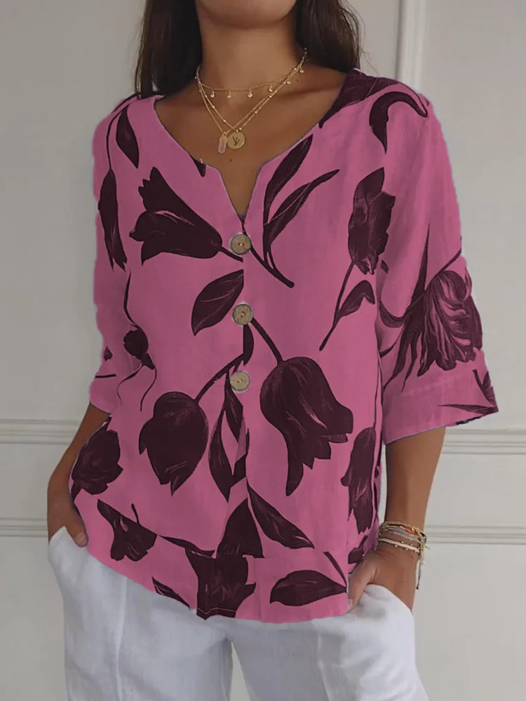 Floral Button-Down Top, Relaxed Fit