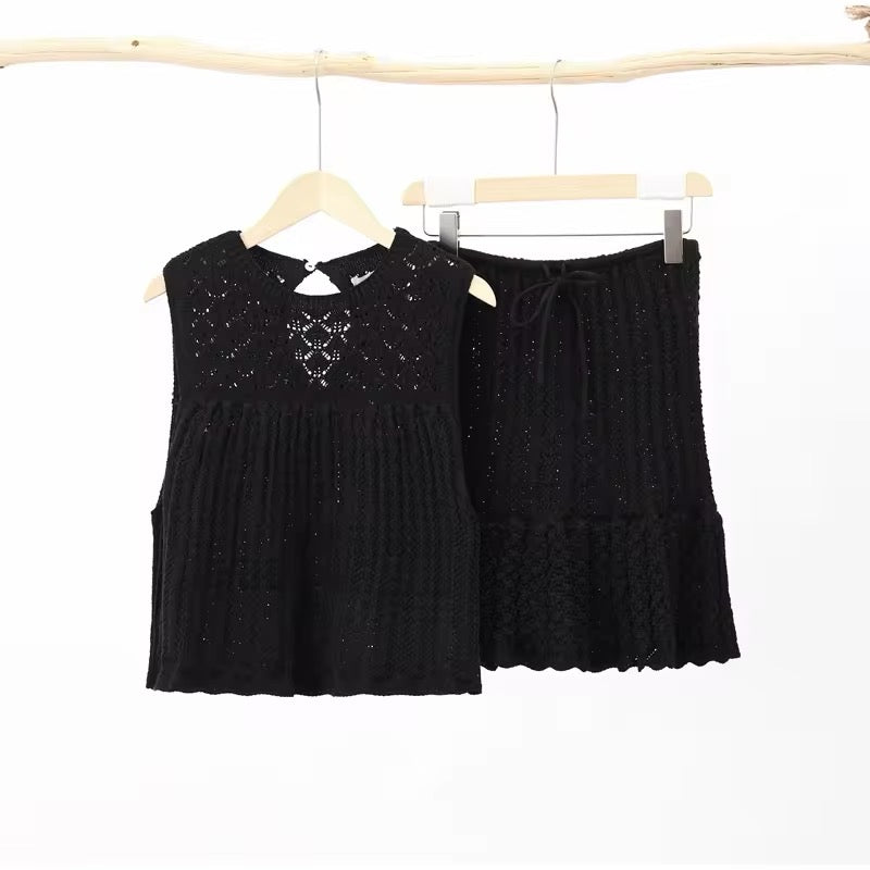 Knitted Two-Piece Set - A-Line Skirt