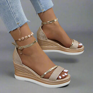 Women's Glitter Wedge Sandals with Platform Sole & Adjustable Ankle Strap - Comfortable Open Toe Footwear for Glamorous Occasions-83231-52475f88-872c-48aa-9519-0dc43beeea55