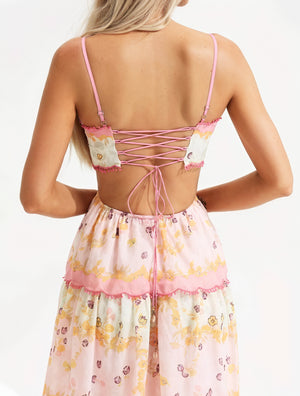 Floral Tiered Sundress with Cutout Details