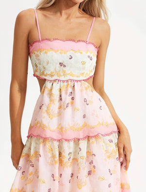 Floral Tiered Sundress with Cutout Details