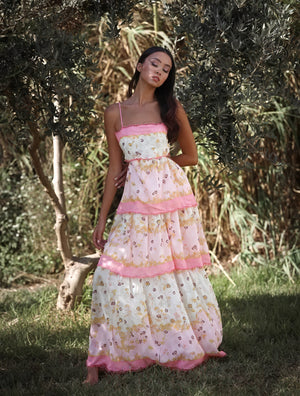 Floral Tiered Sundress with Cutout Details