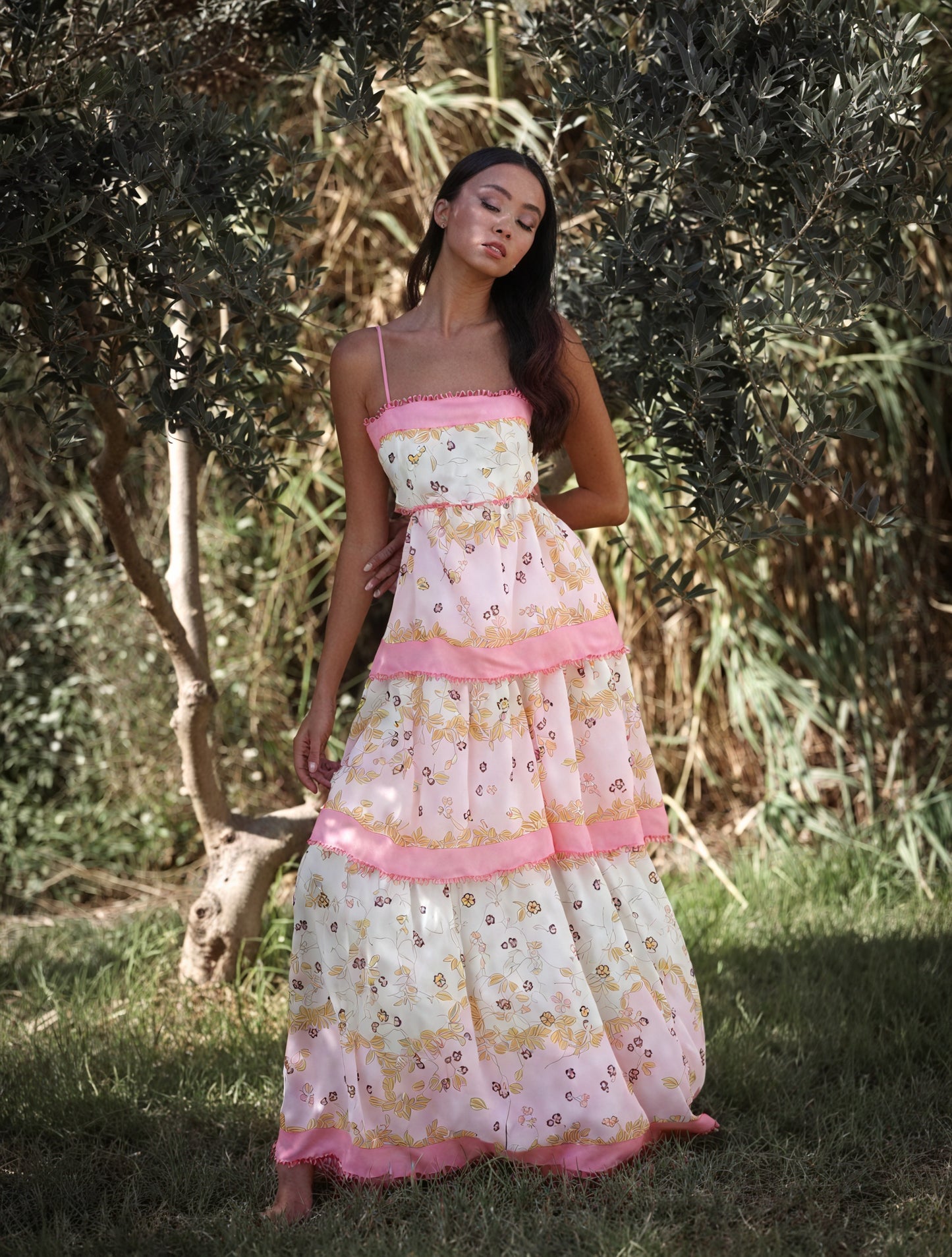 Floral Tiered Sundress with Cutout Details