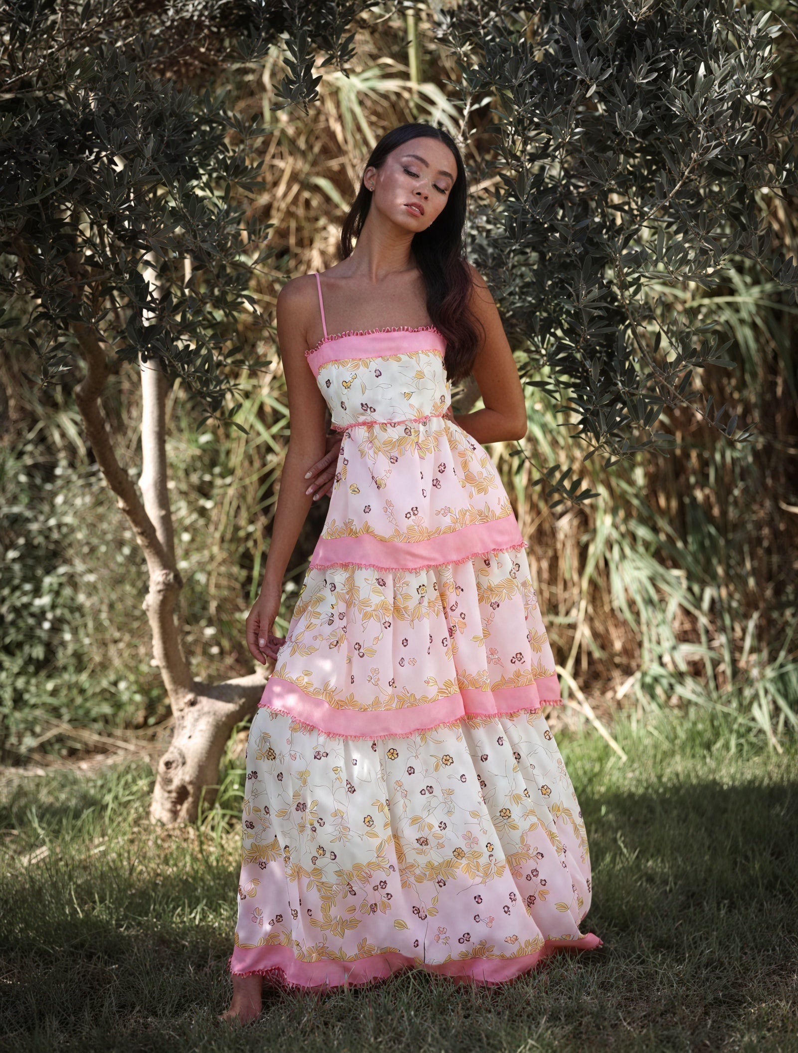 Floral Tiered Sundress with Cutout Details
