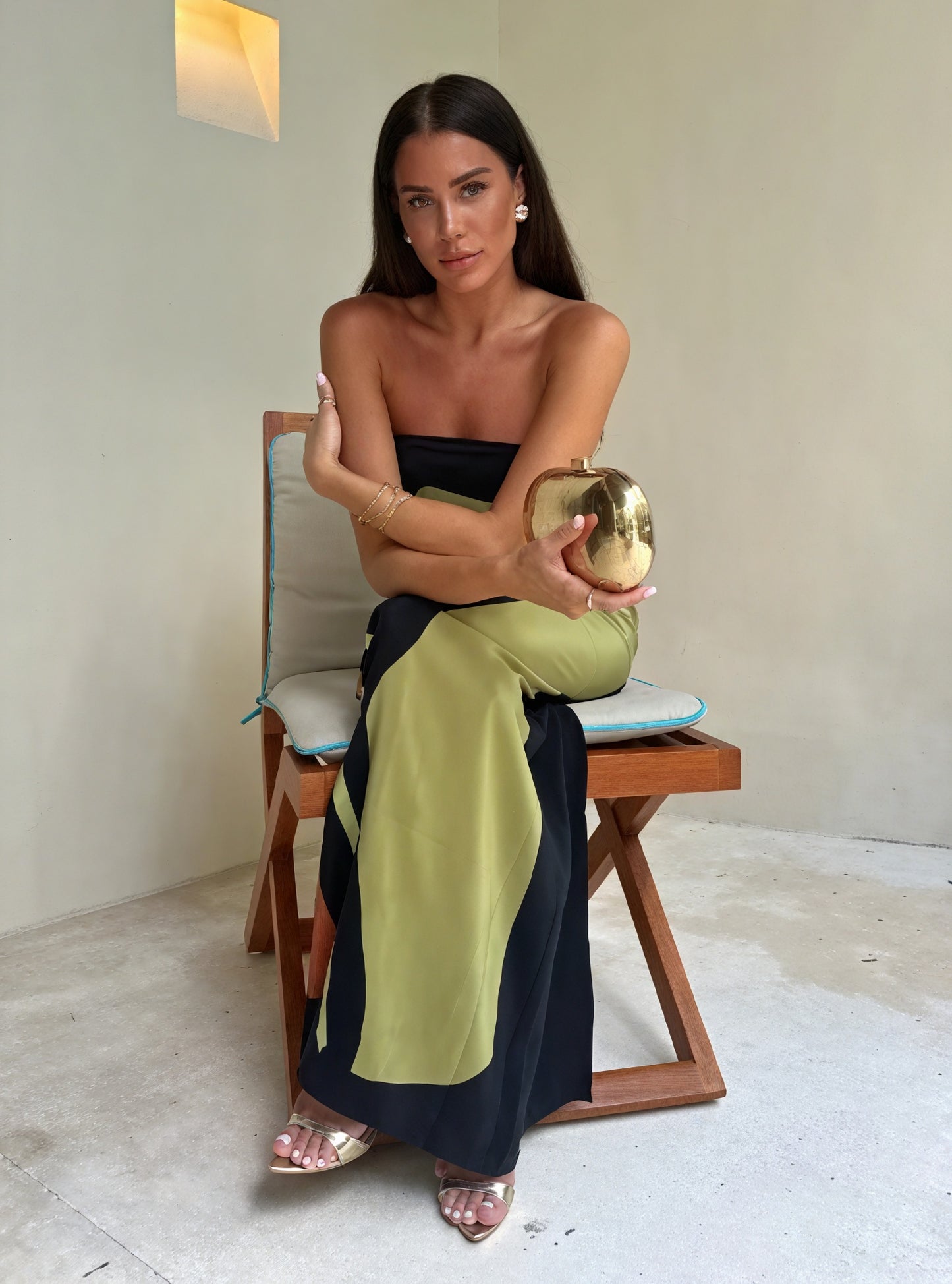 Abstract Print Strapless Floor-Length Dress