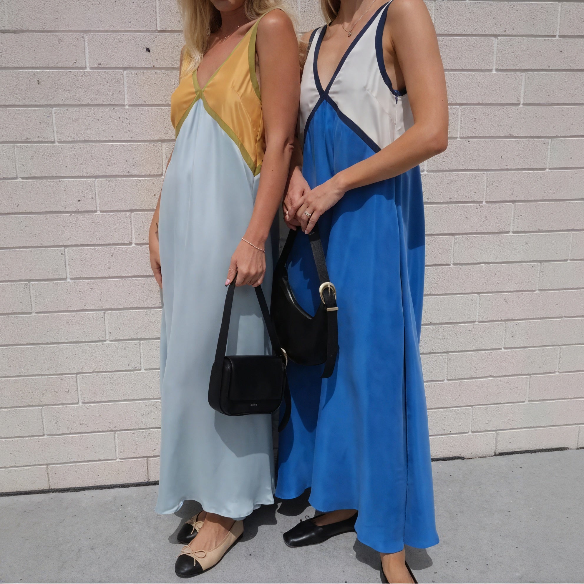 Color Block Midi Dress - Sleeveless V-Neck