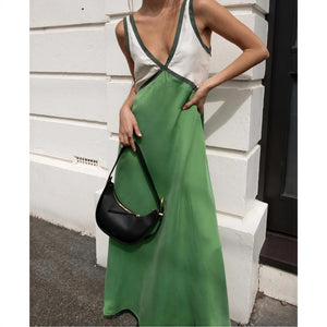 Color Block Midi Dress - Sleeveless V-Neck