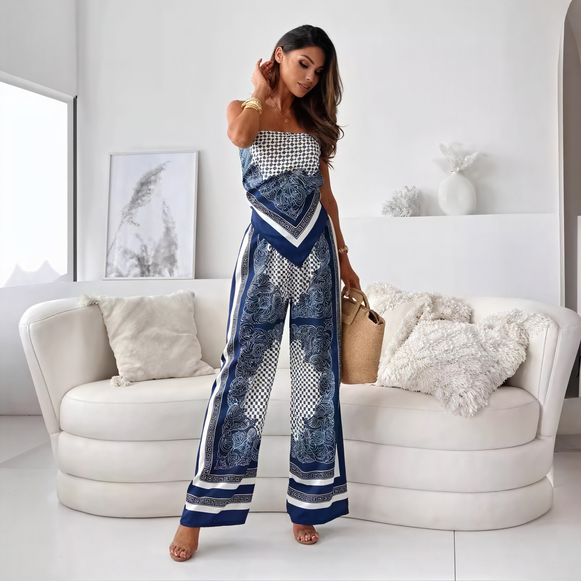 Paisley Palazzo Suit - Two-Piece, Wide Leg
