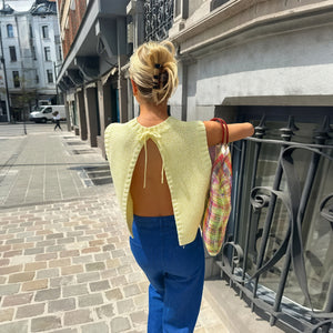 Open Back Knit Top with Tie - Yellow Sleeveless Top
