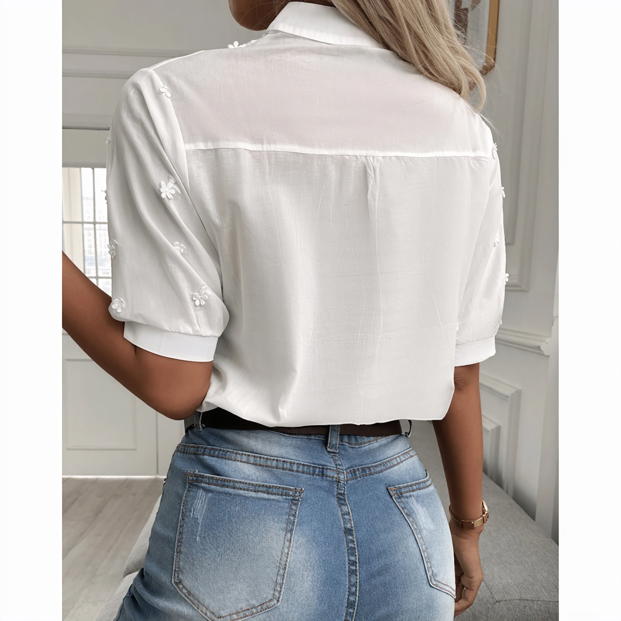 Embroidered Eyelet Blouse with Zipper