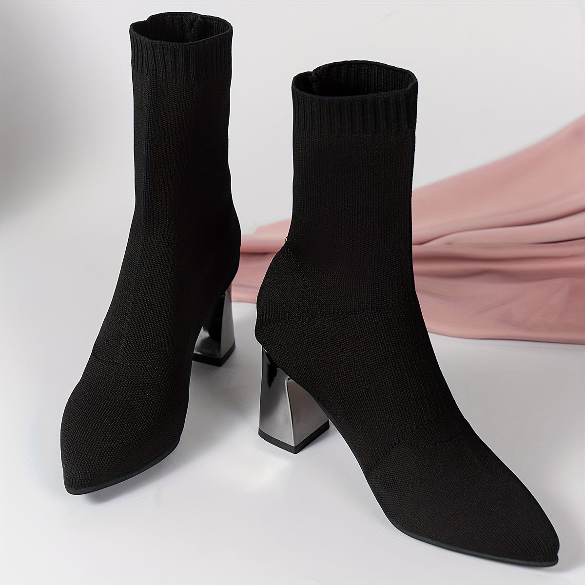 Knit Ankle Boots with Geometric Heel