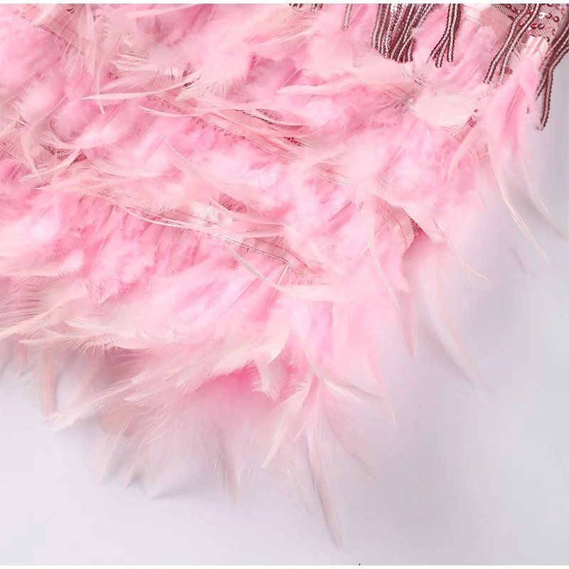 Women's Mini Dress – Feather Trim Fringe Spaghetti Strap-83329-569b8bcf-24c7-4b99-89bd-1ed00d0174b6