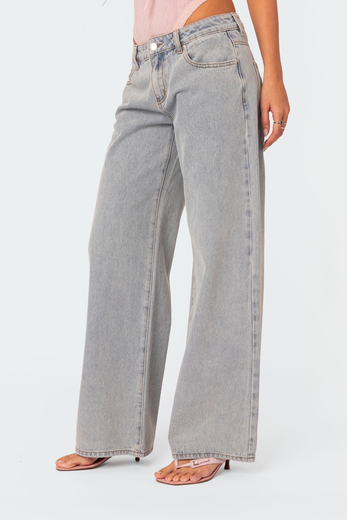 Women's Light Wash Wide Leg Jeans with Embroidered Bow Details-83512-58af66d9-17bb-4c3a-bf2b-07cbd157185f
