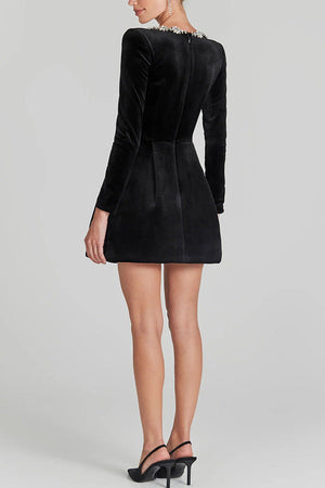 Jewel Neckline A-Line Velvet Party Dress