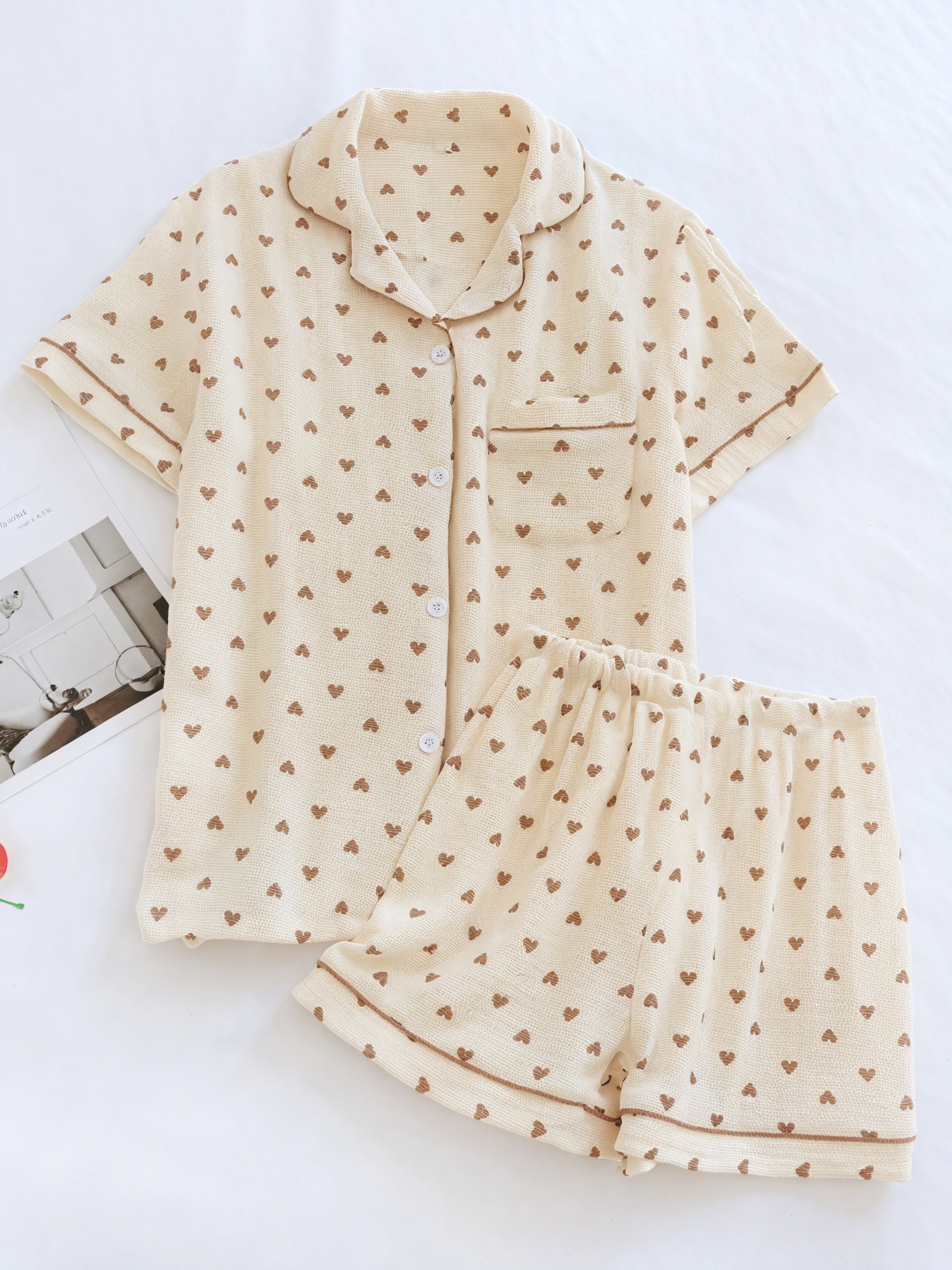 Heart Pattern Sleepwear Set - Relaxed Fit
