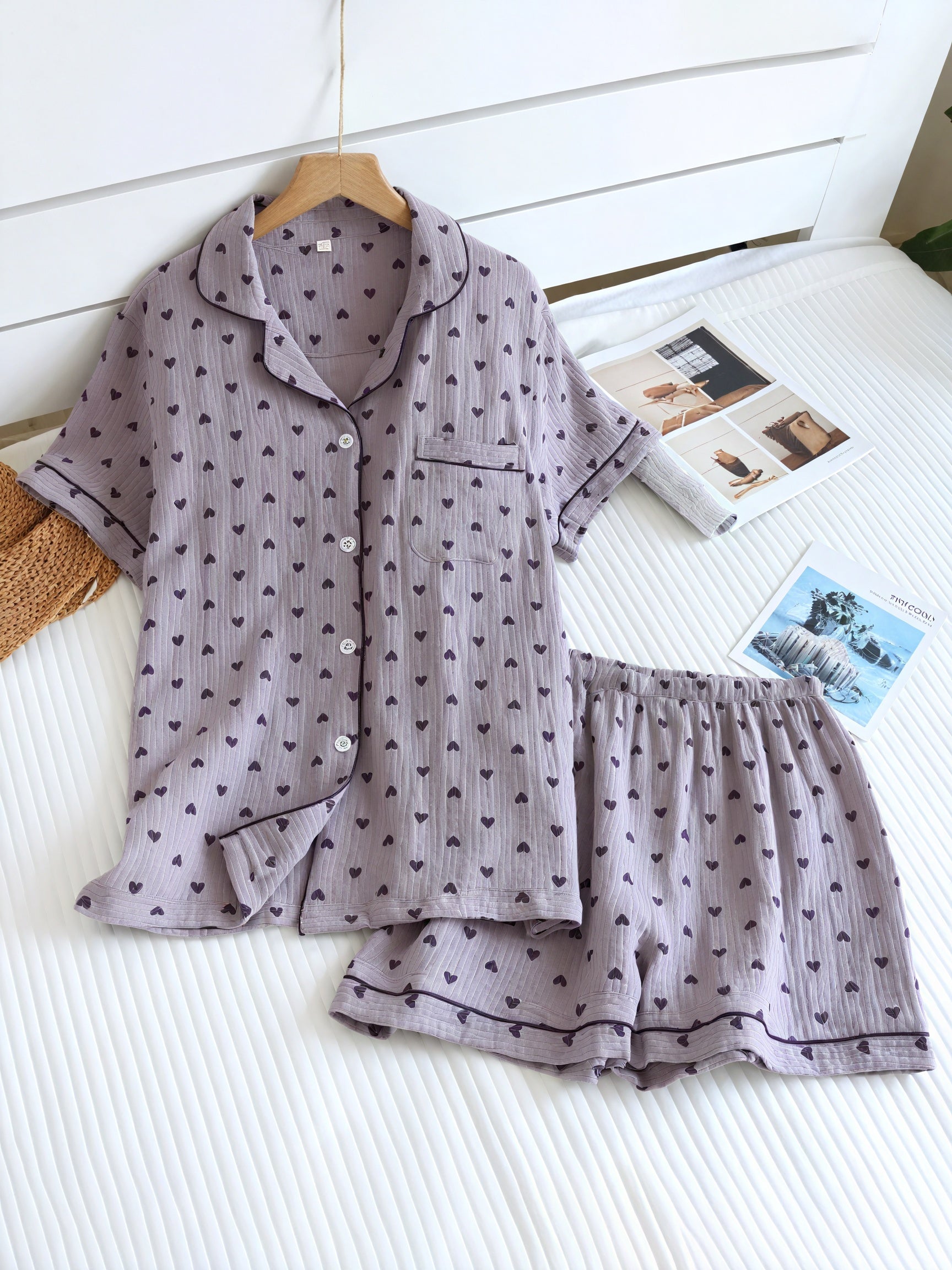 Heart Pattern Sleepwear Set - Relaxed Fit