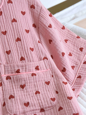 Heart Pattern Sleepwear Set - Relaxed Fit