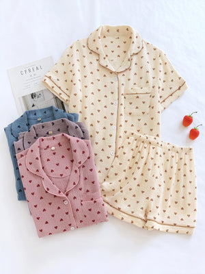 Heart Pattern Sleepwear Set - Relaxed Fit