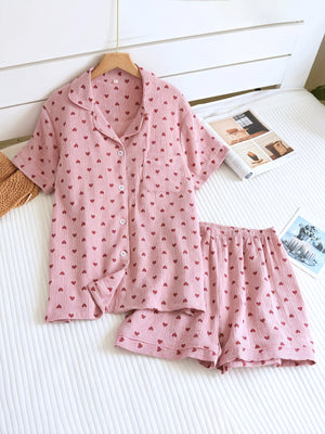Heart Pattern Sleepwear Set - Relaxed Fit