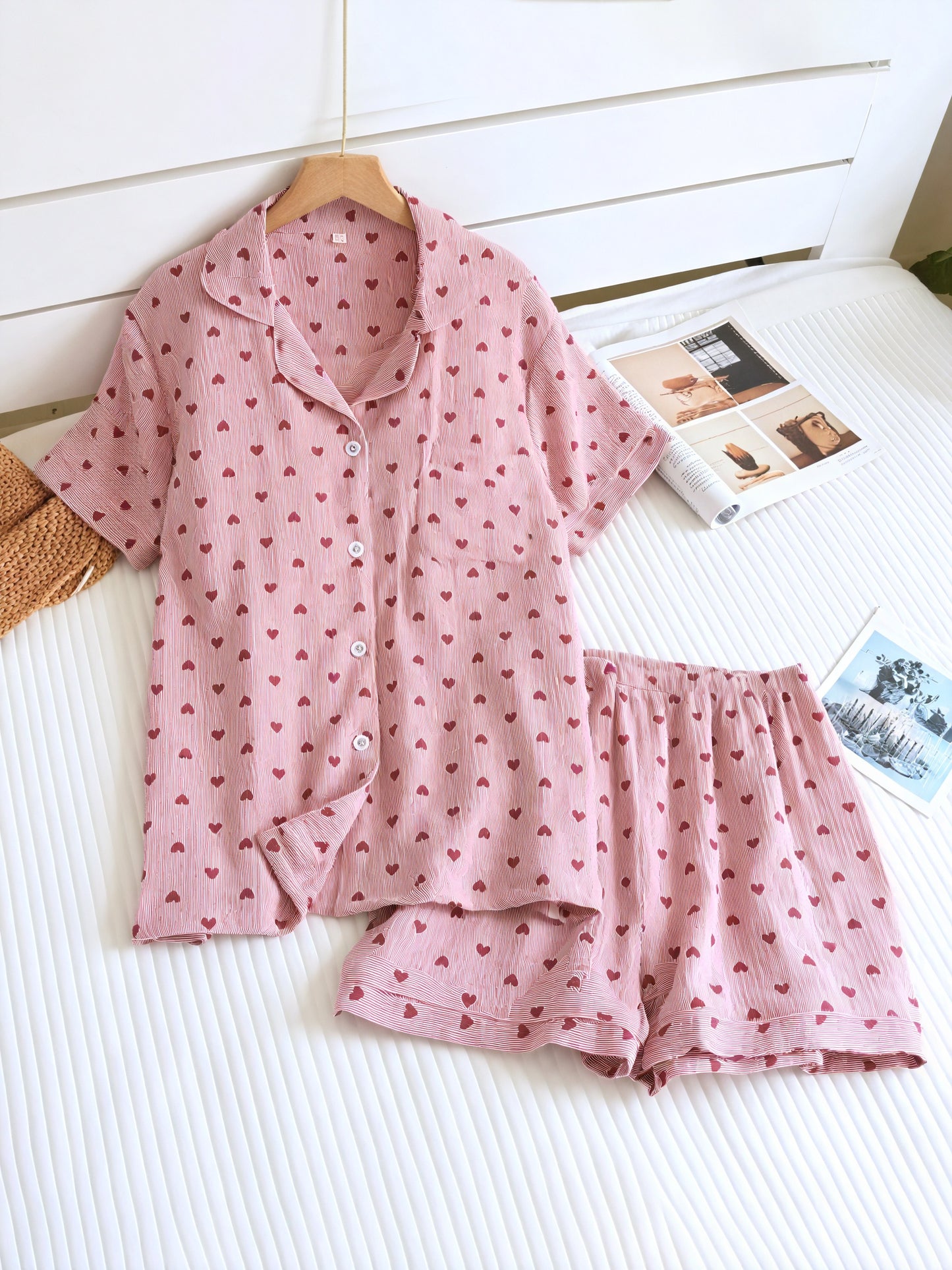 Heart Pattern Sleepwear Set - Relaxed Fit
