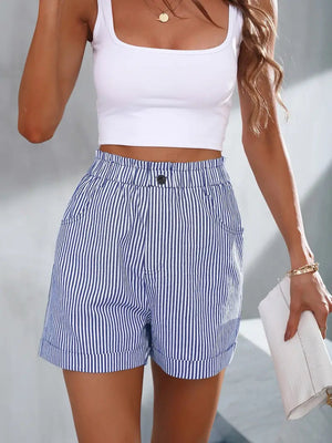 Striped High-Waisted Relaxed Fit Shorts