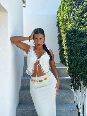 Lace-Trim Tie-Front Sleeveless Top
