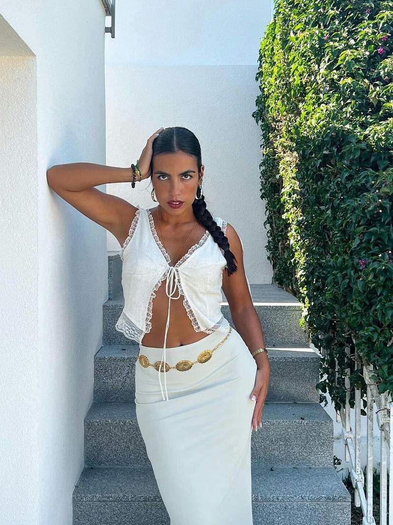 Lace-Trim Tie-Front Sleeveless Top