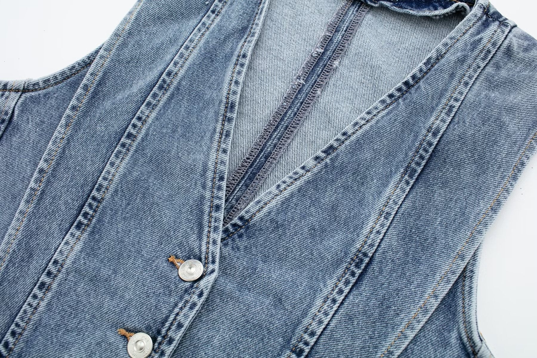 Structured Denim Vest with V-Neck Detail